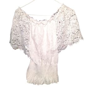 Pure white hippie crochet look women's blouse bnwt